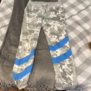 Vintage Havana Grey Camo joggers with a blue stripe!